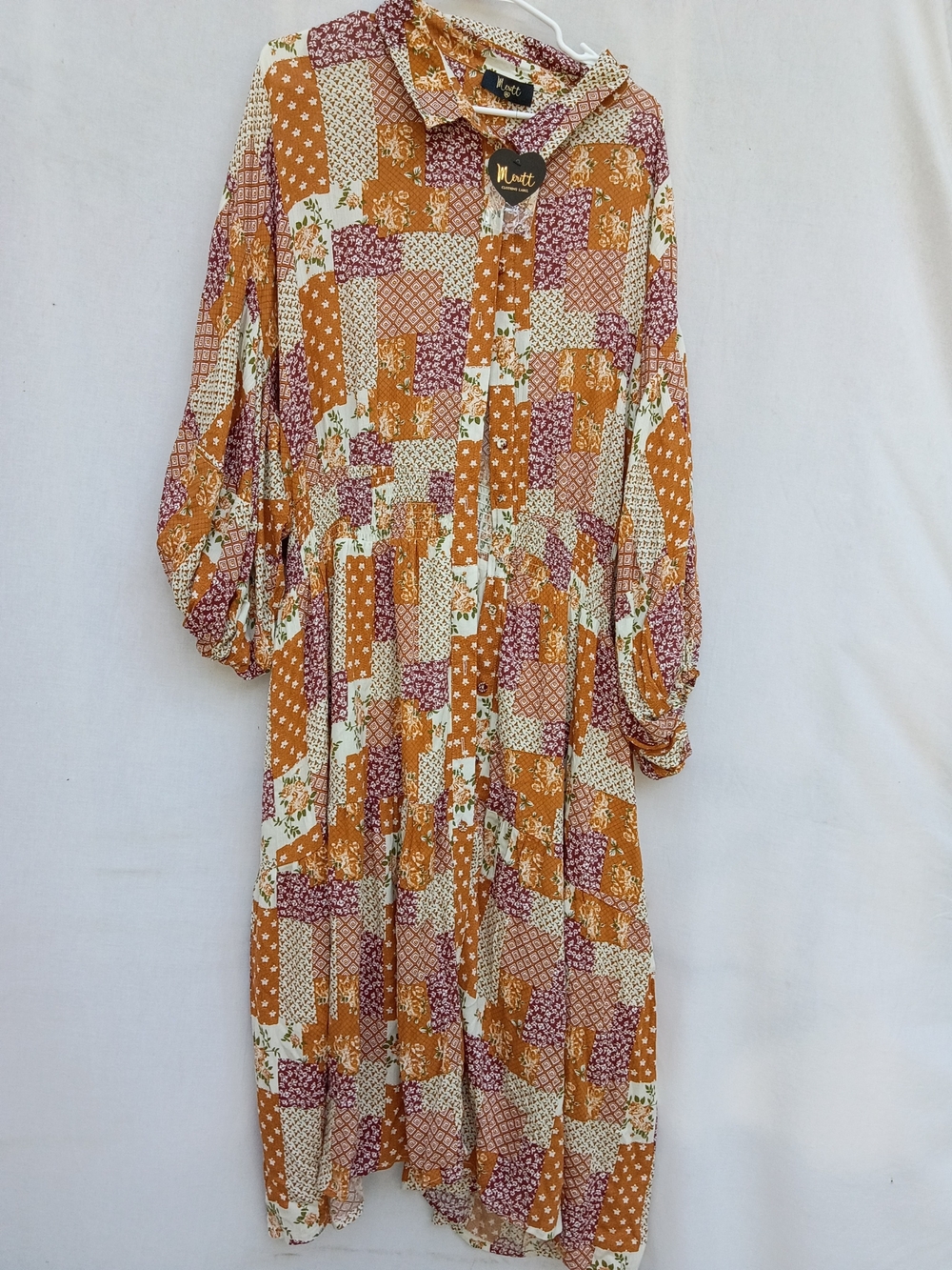 Meritt Mustard & Plum Boho CottageCore Patchwork Maxi Dress